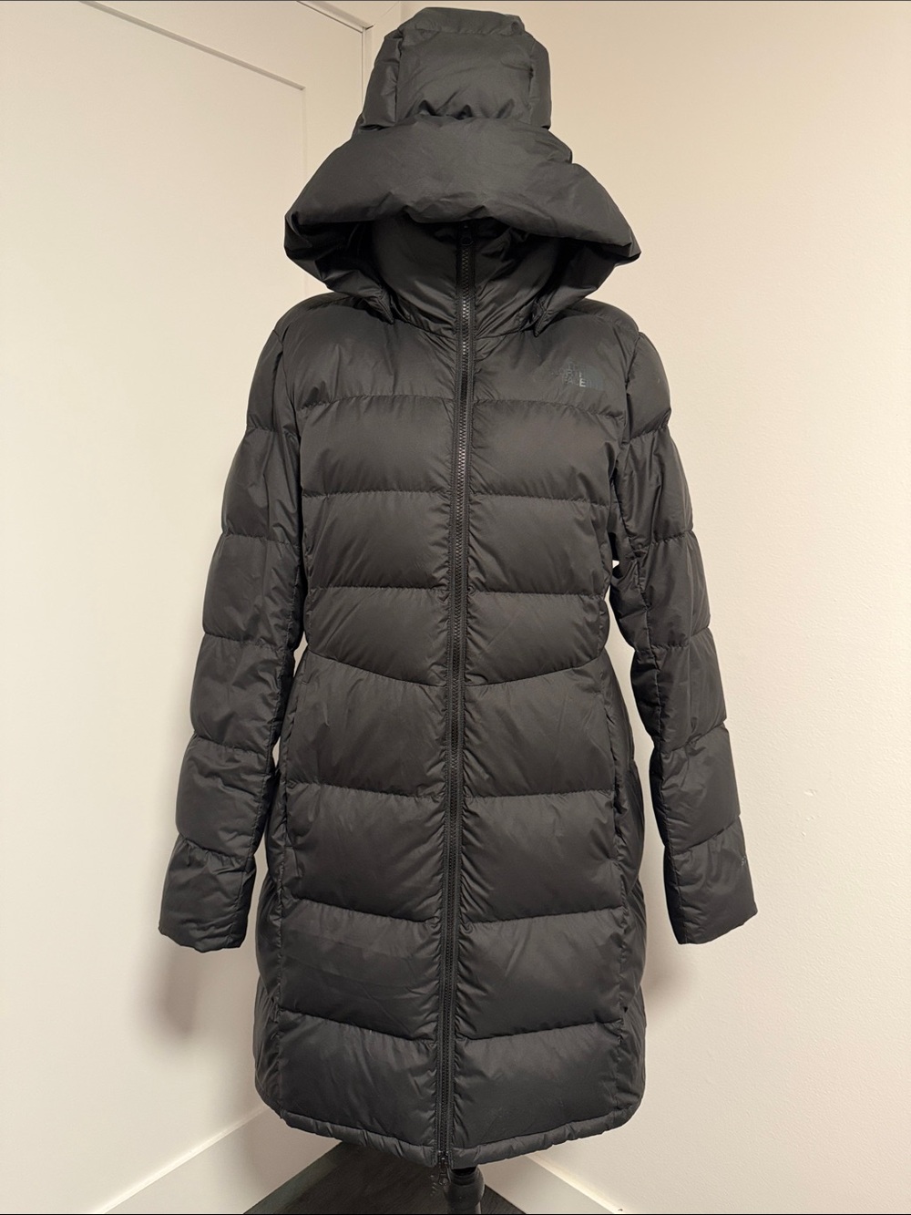 The North Face Women’s Black Long Puffer Coat with Oversized Removable Hood